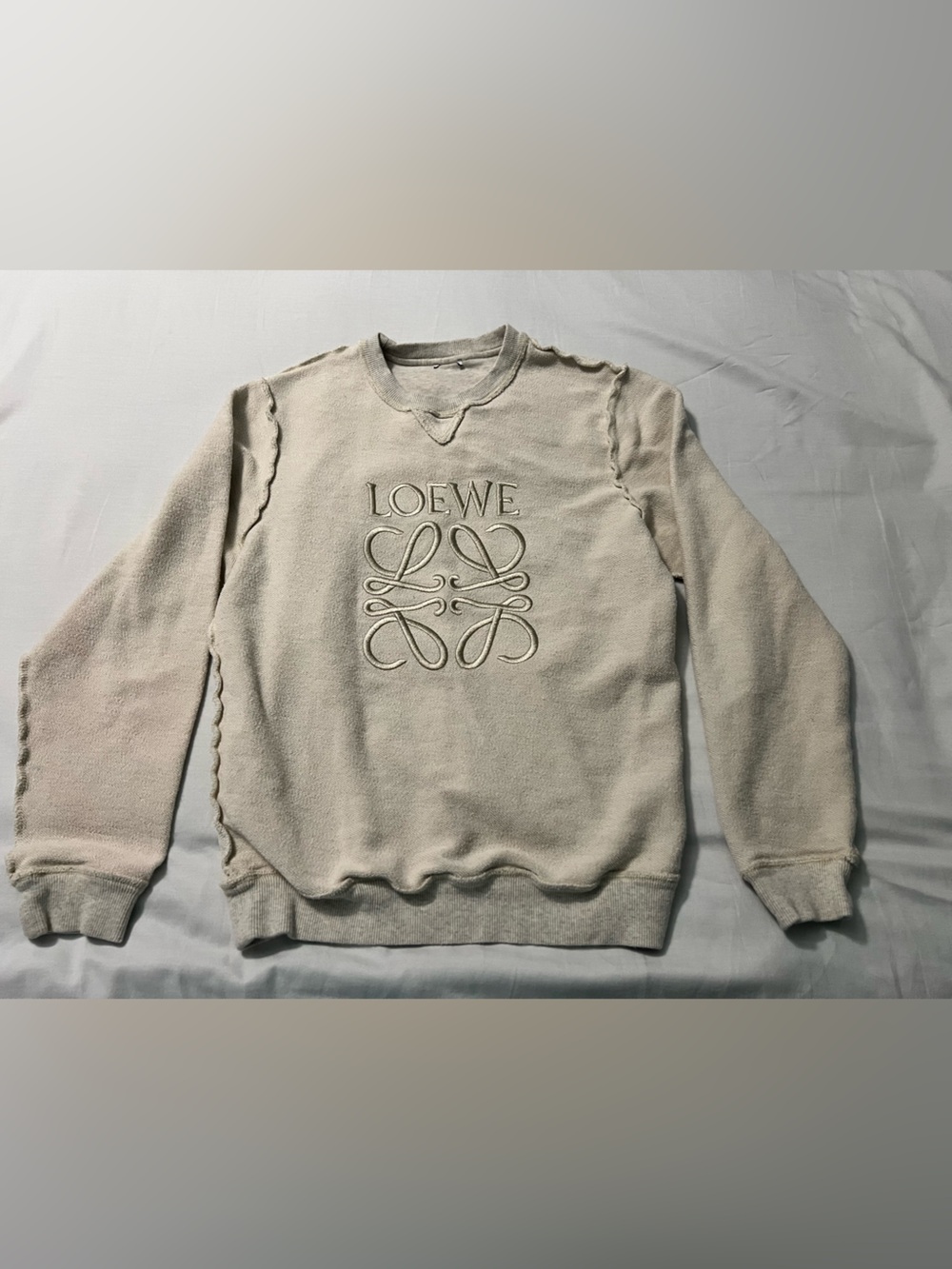 Loewe Cream Embroidered Anagram Crewneck Sweater( inside out sweater)